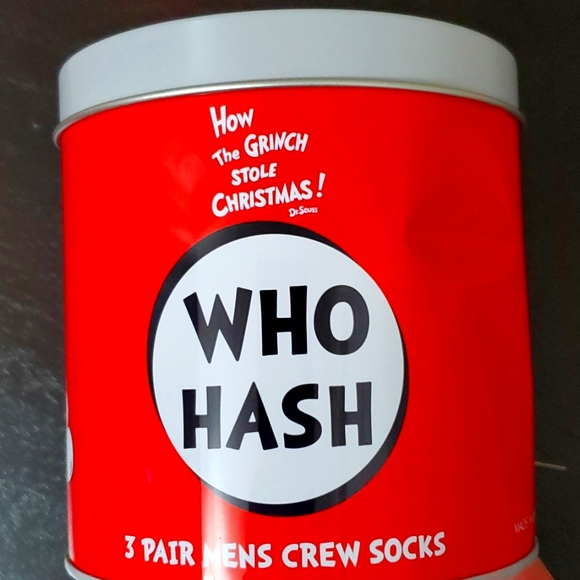 ๐๏ธ: THE GRINCH 3-PAIR CREW SOCKS IN A CAN of WHO HASH GIFT TIN - Picture 6 of 7